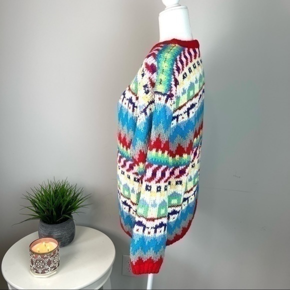 Diane Von Furstenberg Sweater L Multicolor Geometric Knit Pullover Retro Cozy - Picture 7 of 11